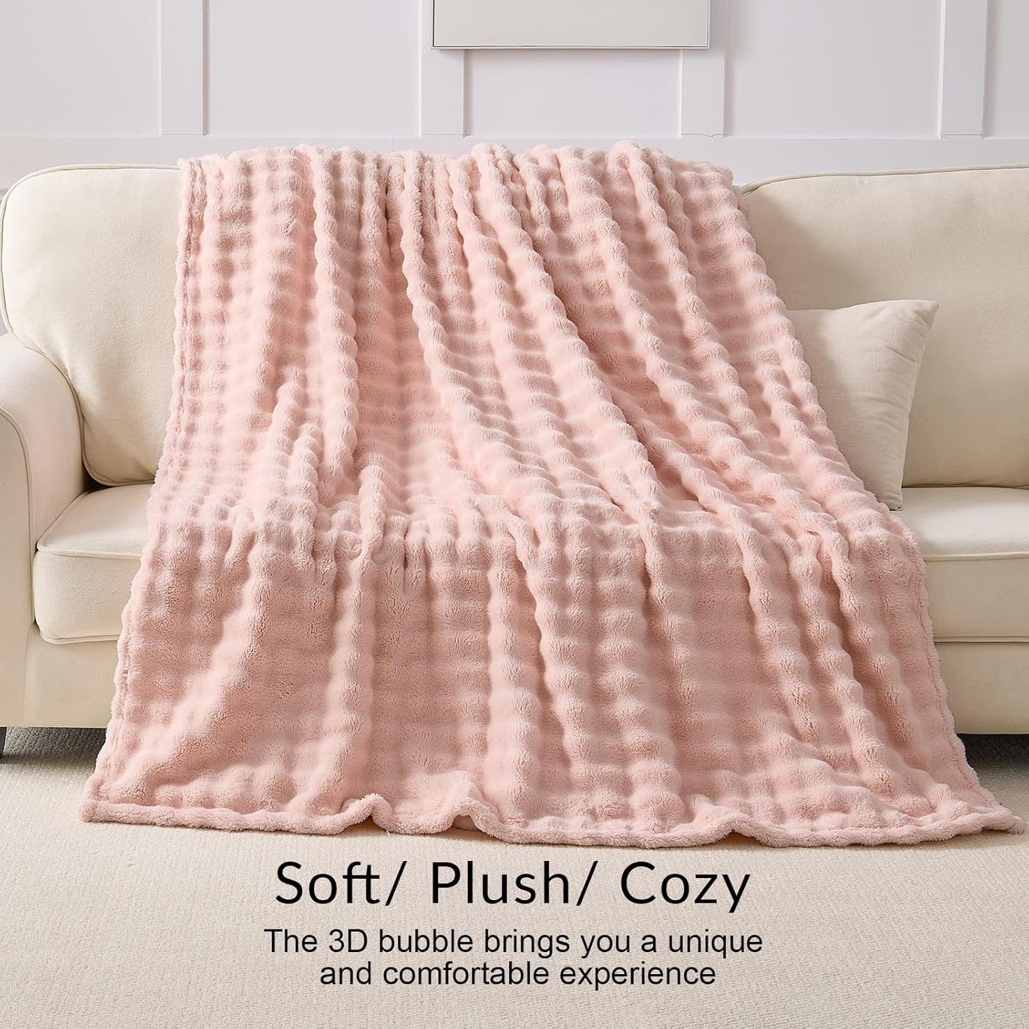 Pink Bubble Throw Blanket Soft Cozy Fleece Bed Throw Washable Warm Blanket for Travel Couch Living Room Outdoor Large Lightweight Thick Home Decor Gifts for Kids Adult All Seasons 60"×80"