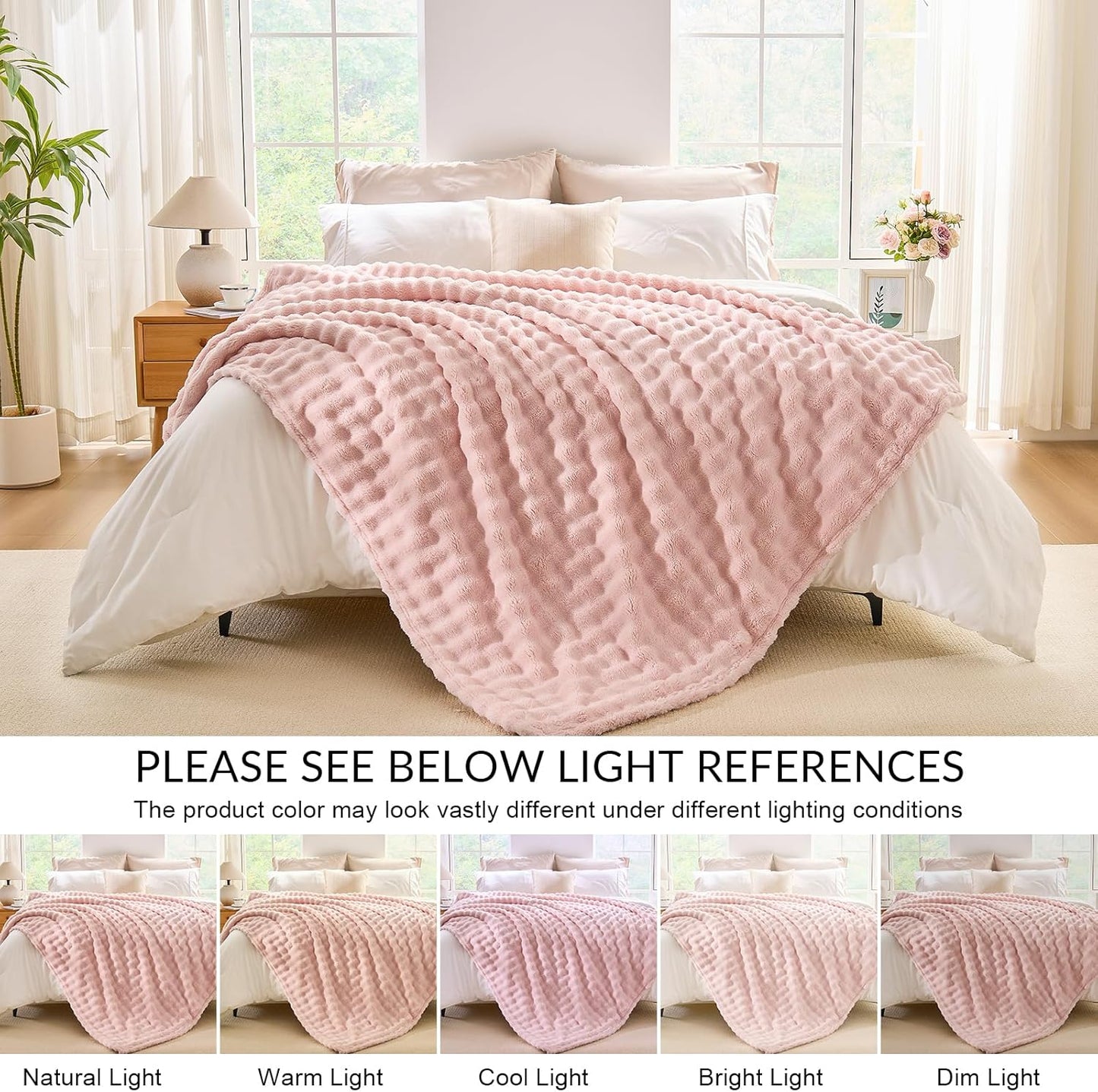 Pink Bubble Throw Blanket Soft Cozy Fleece Bed Throw Washable Warm Blanket for Travel Couch Living Room Outdoor Large Lightweight Thick Home Decor Gifts for Kids Adult All Seasons 60"×80"