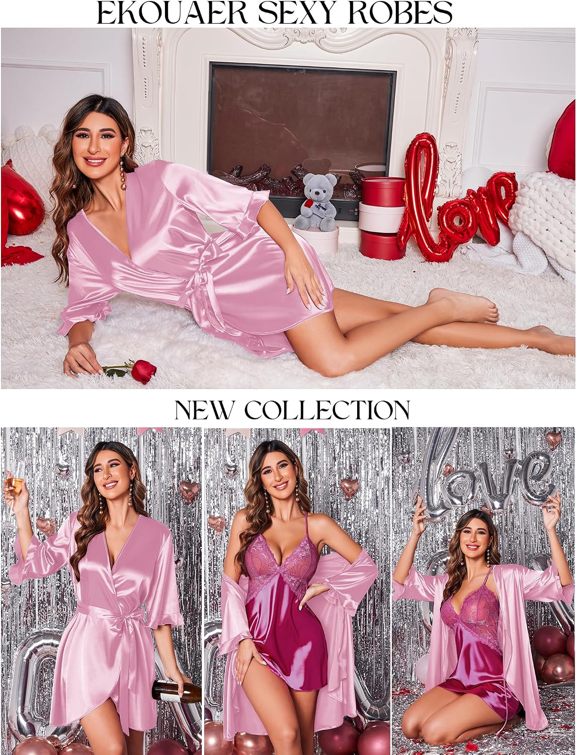 Women's Satin Robe Kimono Bathrobe Short Ruffle Sleeve Silk Robes