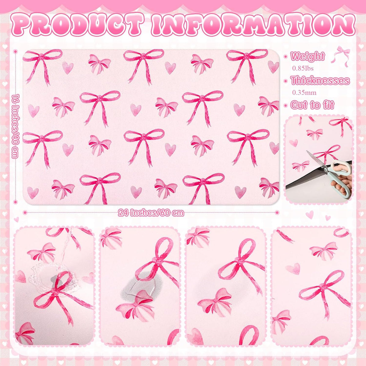 Large Coquette Pink Bow Dish Drying Mat Large for Kitchen 24"x 16" Aesthetic Bow Absorbent Coffee Bar Pad for Women Counter Kitchen Home Decor Accessories Party Gifts