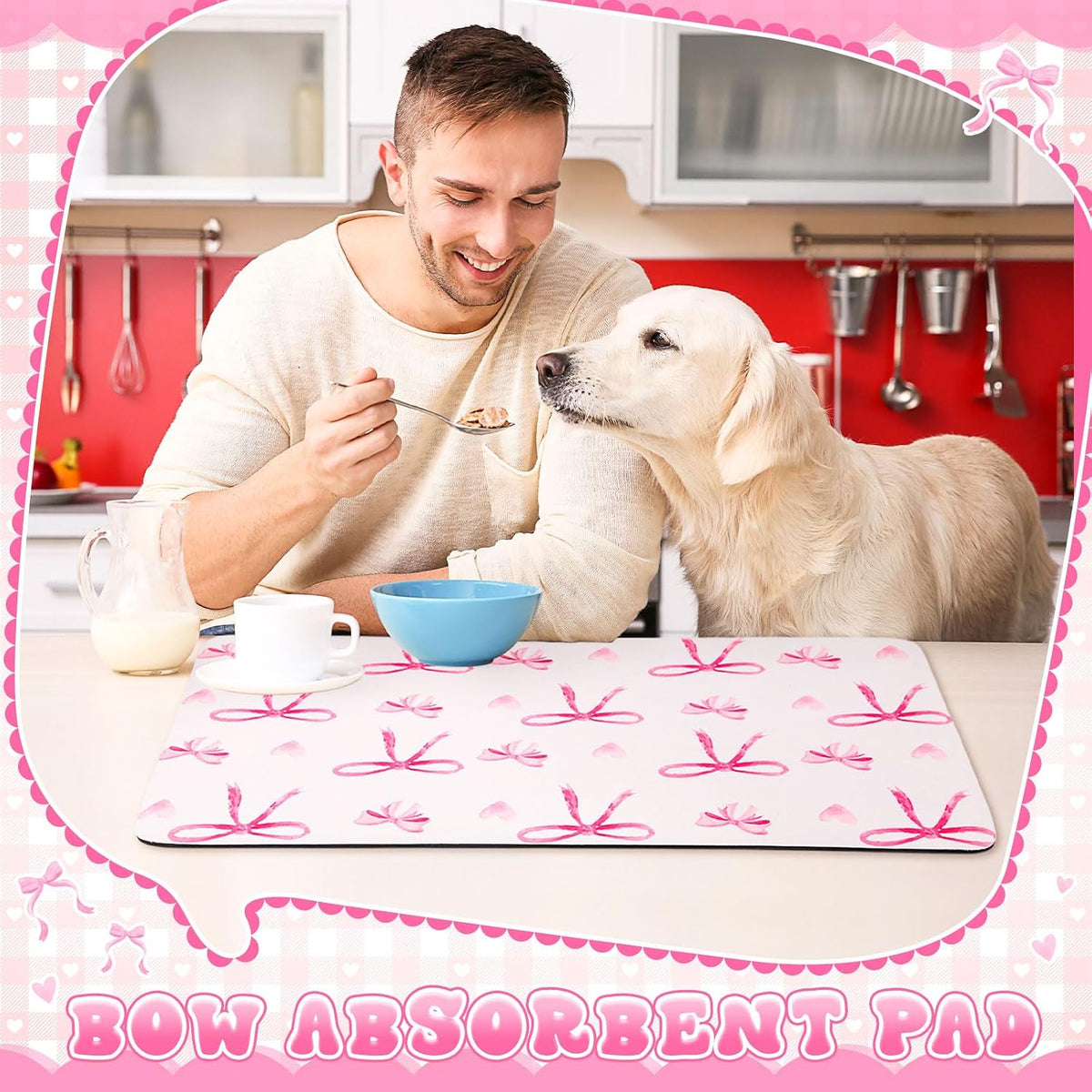 Large Coquette Pink Bow Dish Drying Mat Large for Kitchen 24"x 16" Aesthetic Bow Absorbent Coffee Bar Pad for Women Counter Kitchen Home Decor Accessories Party Gifts
