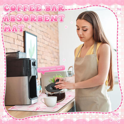 Large Coquette Pink Bow Dish Drying Mat Large for Kitchen 24"x 16" Aesthetic Bow Absorbent Coffee Bar Pad for Women Counter Kitchen Home Decor Accessories Party Gifts