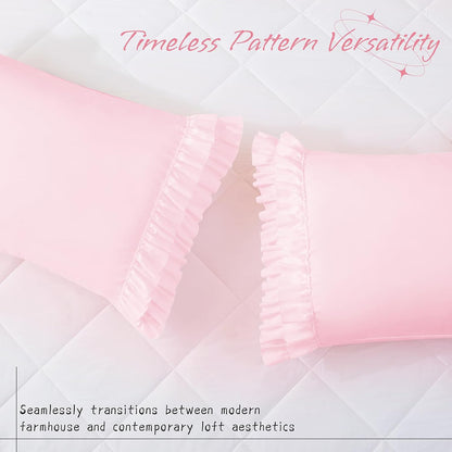 Vonty Pink Ruffled Pillow Cases Set of 2, Standard Size, 20x26 Inch