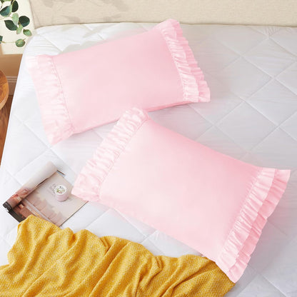 Vonty Pink Ruffled Pillow Cases Set of 2, Standard Size, 20x26 Inch