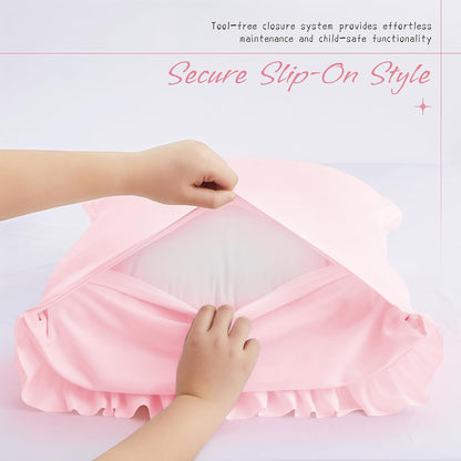 Vonty Pink Ruffled Pillow Cases Set of 2, Standard Size, 20x26 Inch