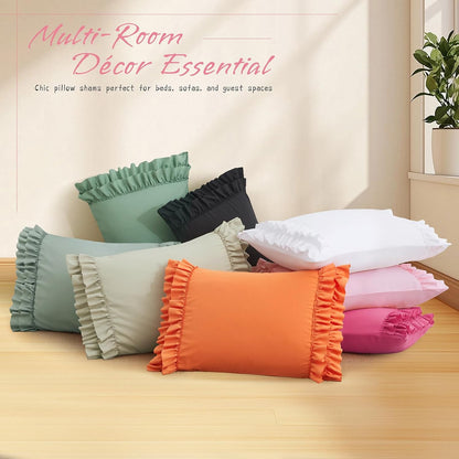 Vonty Pink Ruffled Pillow Cases Set of 2, Standard Size, 20x26 Inch