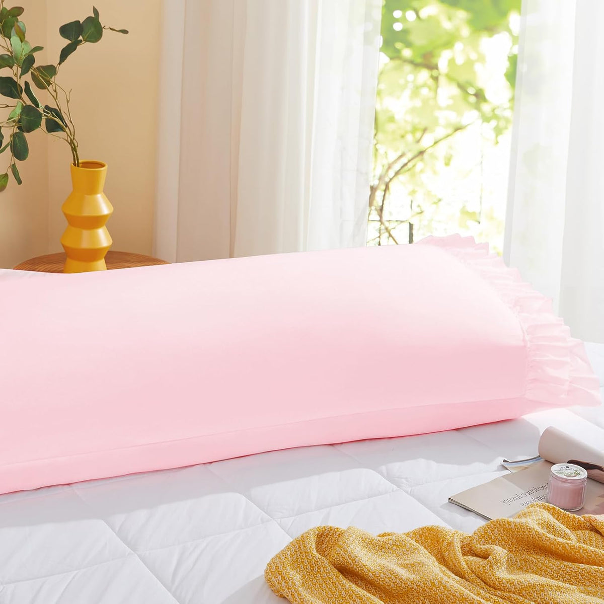 Vonty Pink Ruffled Pillow Cases Set of 2, Standard Size, 20x26 Inch