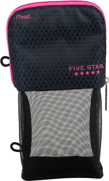 Pencil Pouch, Pen Case, Stand 'N Store Zipper Pouch, Fits 3-Ring Binder, Storage Organizer for Supplies Earbuds Chargers Cables Makeup, Navy/Pink (505160B-ECM)