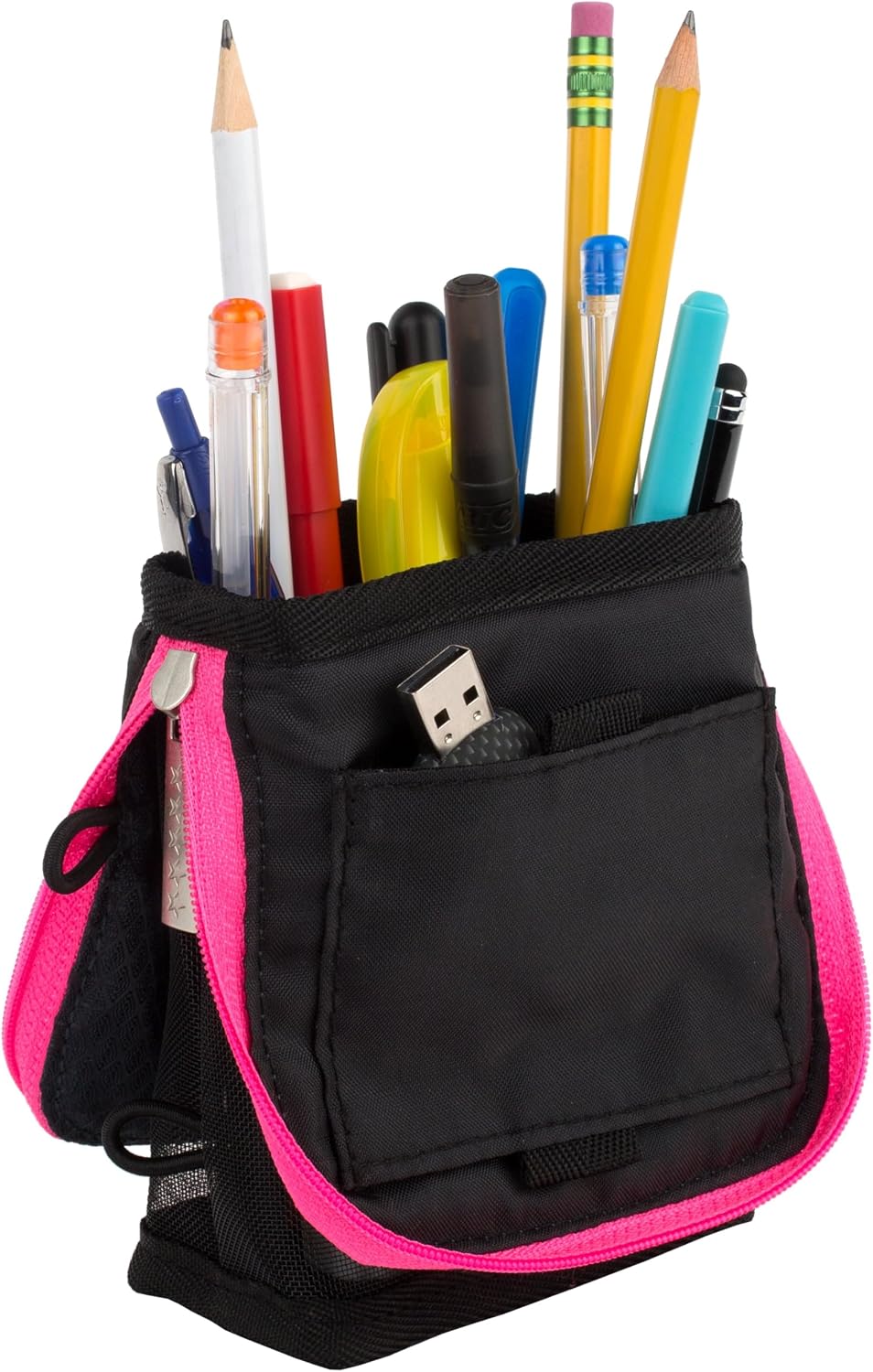 Pencil Pouch, Pen Case, Stand 'N Store Zipper Pouch, Fits 3-Ring Binder, Storage Organizer for Supplies Earbuds Chargers Cables Makeup, Navy/Pink (505160B-ECM)