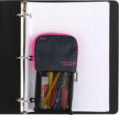 Pencil Pouch, Pen Case, Stand 'N Store Zipper Pouch, Fits 3-Ring Binder, Storage Organizer for Supplies Earbuds Chargers Cables Makeup, Navy/Pink (505160B-ECM)