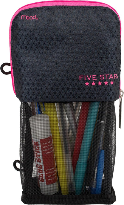 Pencil Pouch, Pen Case, Stand 'N Store Zipper Pouch, Fits 3-Ring Binder, Storage Organizer for Supplies Earbuds Chargers Cables Makeup, Navy/Pink (505160B-ECM)