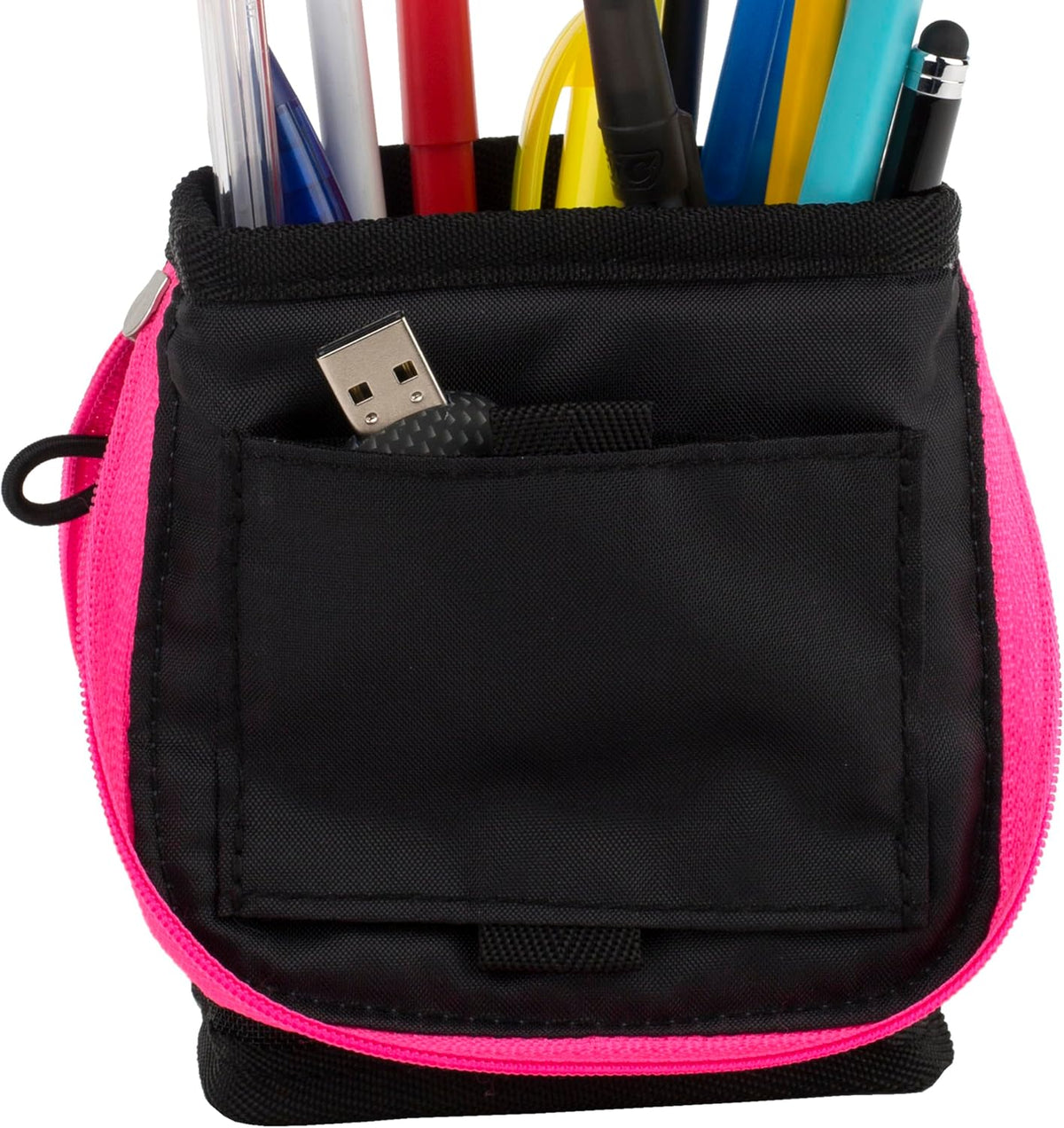 Pencil Pouch, Pen Case, Stand 'N Store Zipper Pouch, Fits 3-Ring Binder, Storage Organizer for Supplies Earbuds Chargers Cables Makeup, Navy/Pink (505160B-ECM)