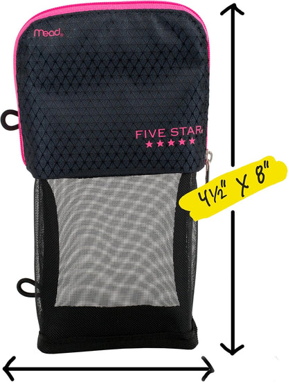 Pencil Pouch, Pen Case, Stand 'N Store Zipper Pouch, Fits 3-Ring Binder, Storage Organizer for Supplies Earbuds Chargers Cables Makeup, Navy/Pink (505160B-ECM)