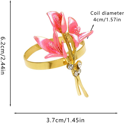 Lily Napkin Rings Set of 4, Flower Napkin Holders Floral Napkin Ring Perfect for Wedding Party Holiday Banquet Christmas Dinner Decor (Pink)