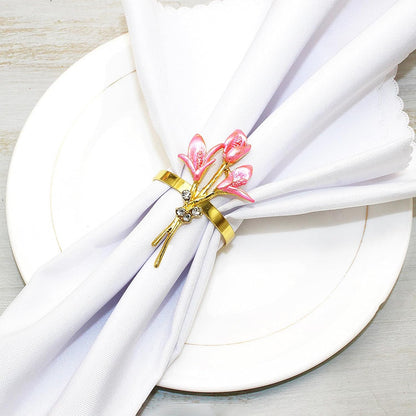 Lily Napkin Rings Set of 4, Flower Napkin Holders Floral Napkin Ring Perfect for Wedding Party Holiday Banquet Christmas Dinner Decor (Pink)