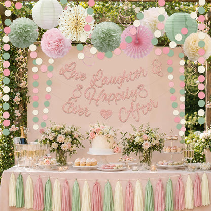 Bridal Shower Decorations,Sage Green Pink Bridal Shower Decorations Includes Love Laughter Happily Ever After Decorations Paper Flower Ball Wedding Decorations for Home Party Bachelorette Party