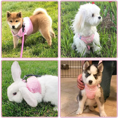 Dog Vest Harness for Puppy and Cat, No Pull Adjustable Reflective Step-in Puppy Harness Cute Pink Polka Dot Soft for Small and Medium Dogs