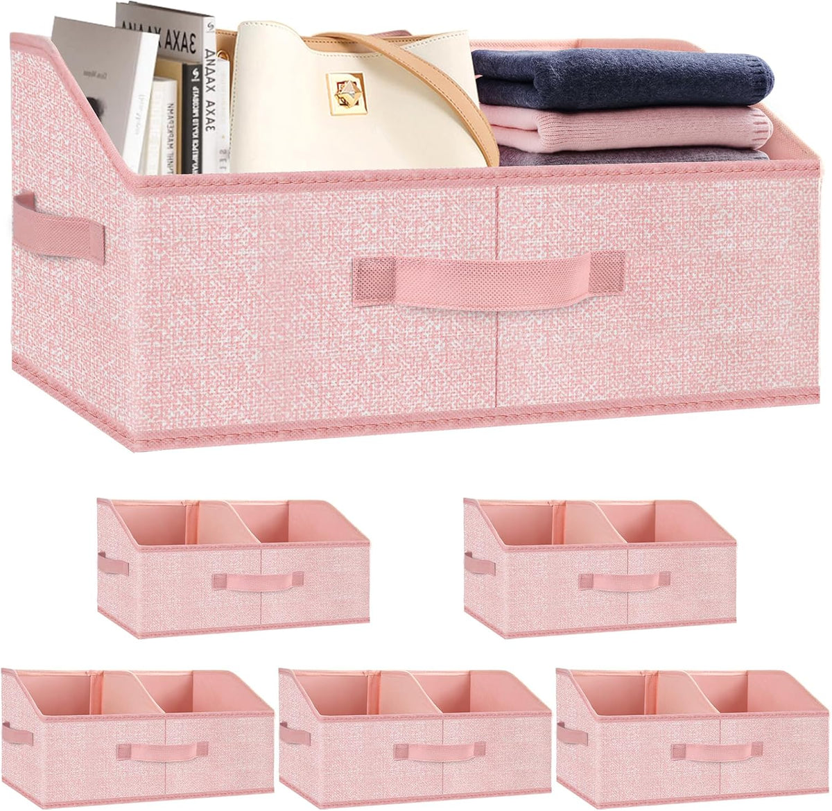 6 Pack Trapezoid Storage Bins,Pink Fabric Shelf Organizers