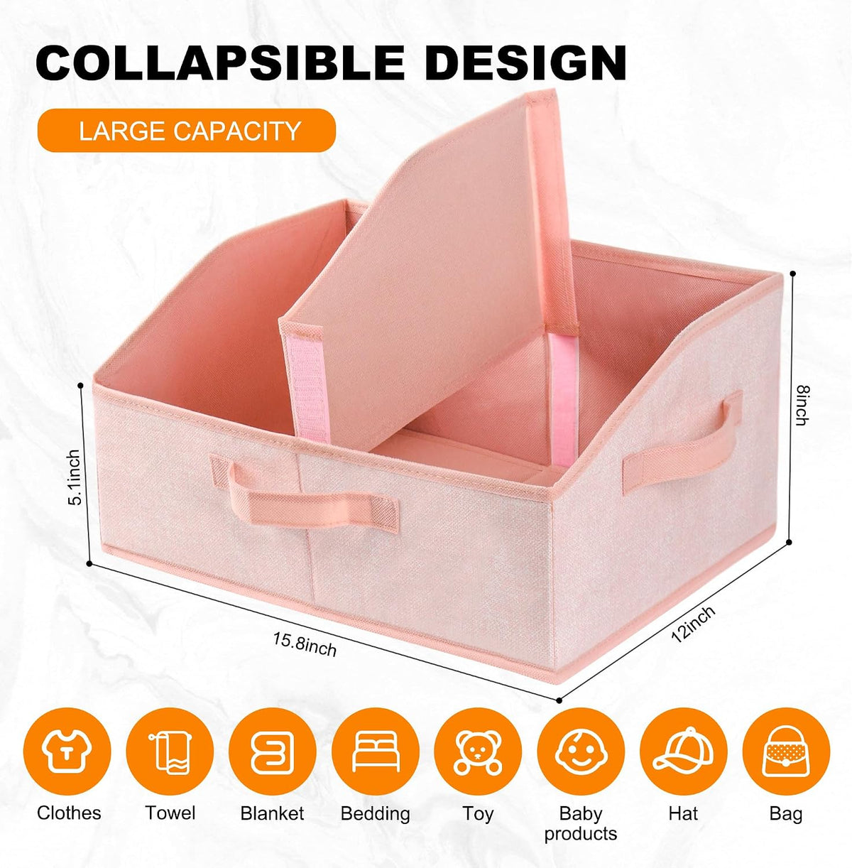 6 Pack Trapezoid Storage Bins,Pink Fabric Shelf Organizers