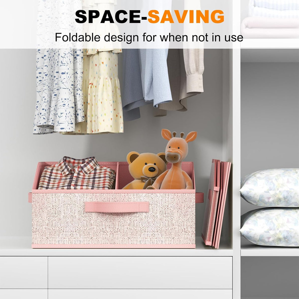 6 Pack Trapezoid Storage Bins,Pink Fabric Shelf Organizers