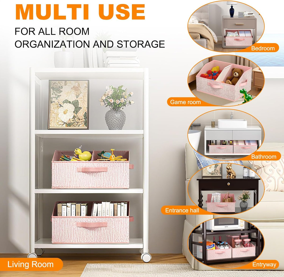 6 Pack Trapezoid Storage Bins,Pink Fabric Shelf Organizers