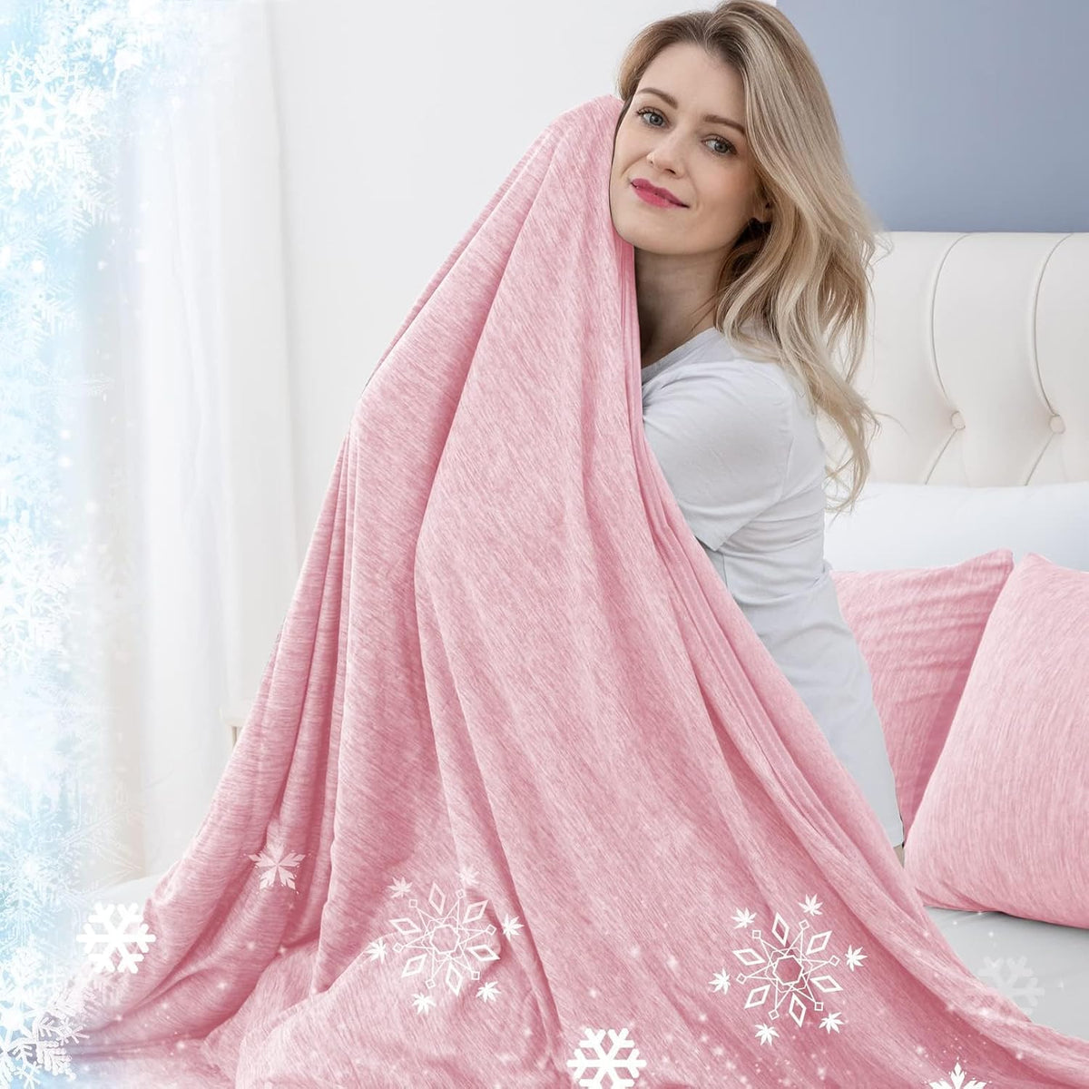 Cooling Blanket for Hot Sleepers Lightweight Summer Cold Thin Blankets for Sleeping, Hot Flashes Night Sweats, Soft Blanket for Bed, Twin Size, Pink