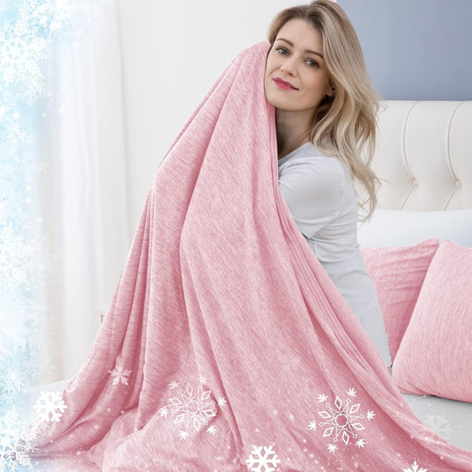 Cooling Blanket for Hot Sleepers Lightweight Summer Cold Thin Blankets for Sleeping, Hot Flashes Night Sweats, Soft Blanket for Bed, Twin Size, Pink