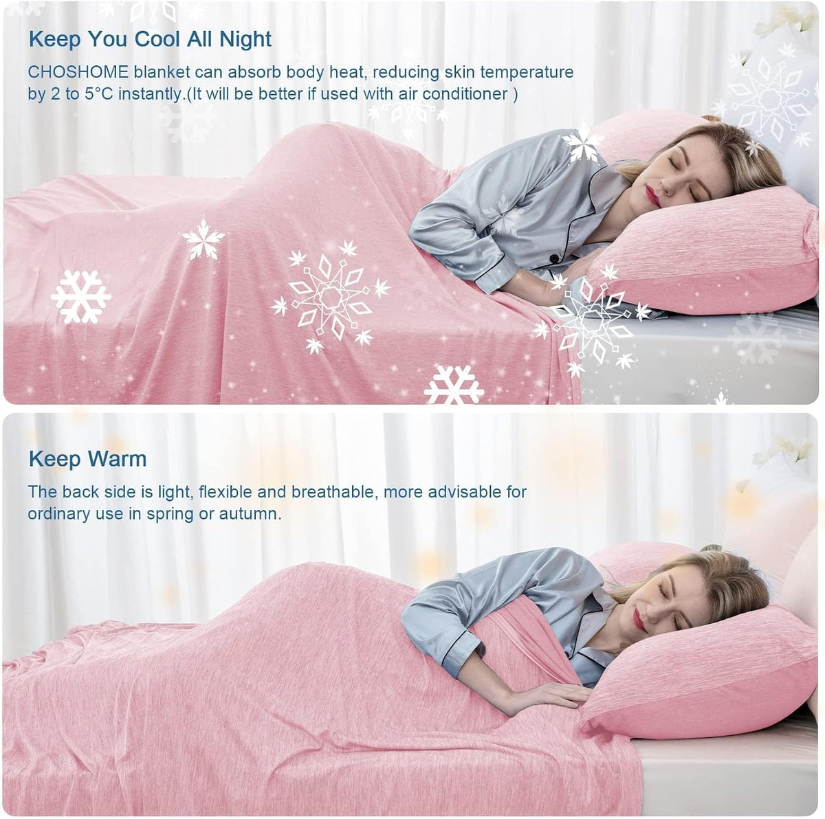 Cooling Blanket for Hot Sleepers Lightweight Summer Cold Thin Blankets for Sleeping, Hot Flashes Night Sweats, Soft Blanket for Bed, Twin Size, Pink