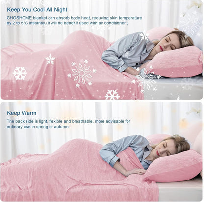Cooling Blanket for Hot Sleepers Lightweight Summer Cold Thin Blankets for Sleeping, Hot Flashes Night Sweats, Soft Blanket for Bed, Twin Size, Pink