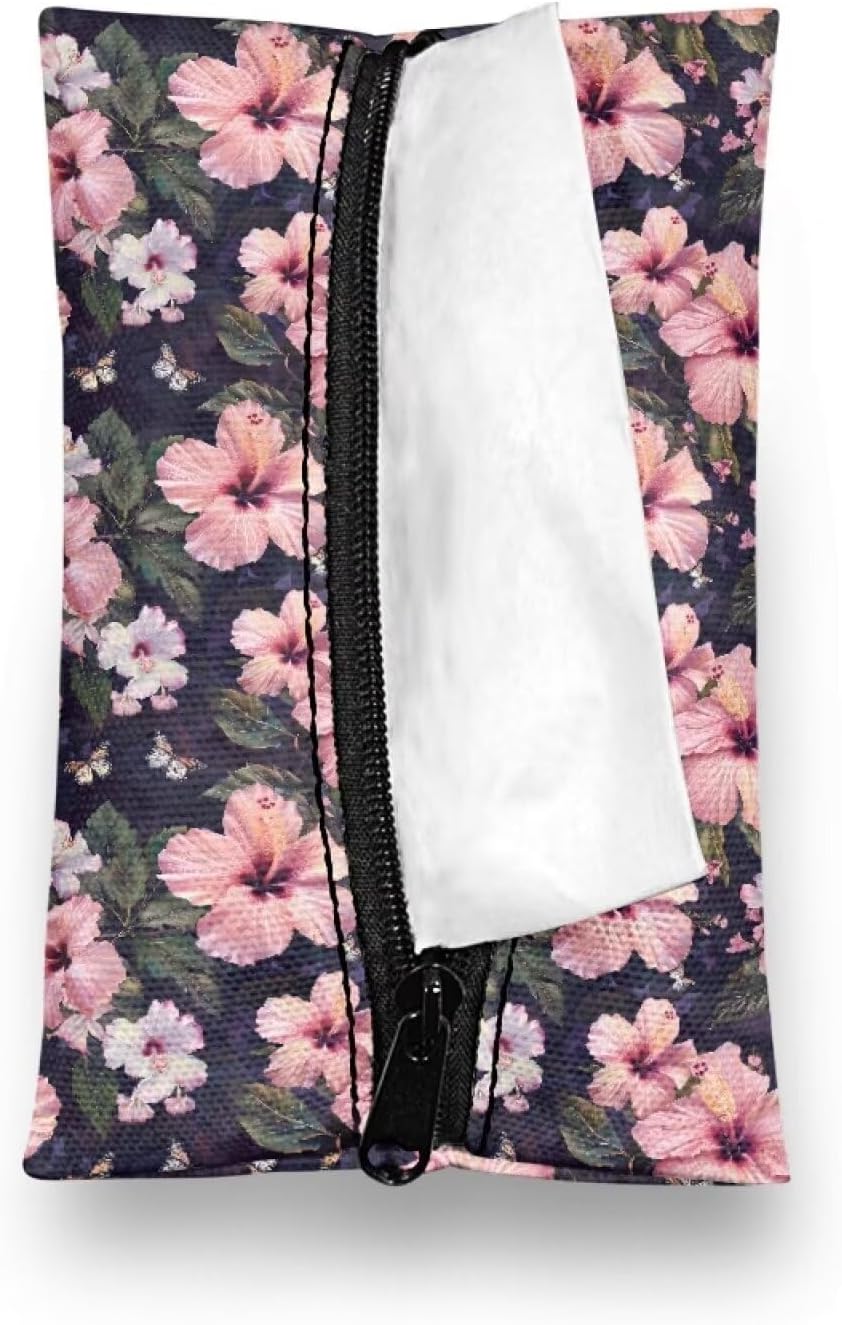 Pink Floral Tissue Holder Pocket Tissue Holder for Purse Small Size Reusable Travel Tissue Pouch Coins Tissue Pouch for Bag Car Office Home