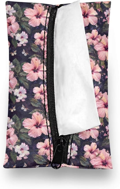 Pink Floral Tissue Holder Pocket Tissue Holder for Purse Small Size Reusable Travel Tissue Pouch Coins Tissue Pouch for Bag Car Office Home