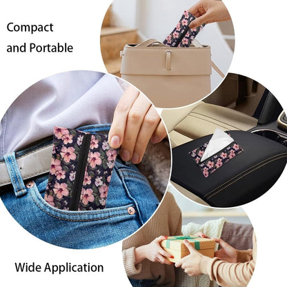 Pink Floral Tissue Holder Pocket Tissue Holder for Purse Small Size Reusable Travel Tissue Pouch Coins Tissue Pouch for Bag Car Office Home