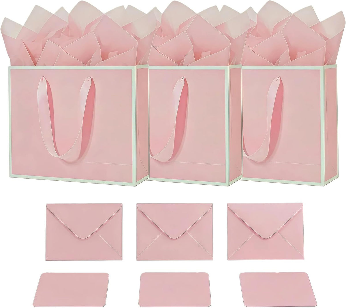 3 Sets Large Gift Bags with Handles, Pink& White, 13.8×10.2×5.1 IN