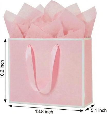 3 Sets Large Gift Bags with Handles, Pink& White, 13.8×10.2×5.1 IN