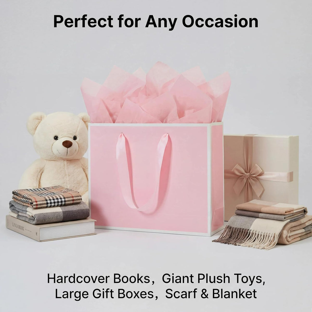 3 Sets Large Gift Bags with Handles, Pink& White, 13.8×10.2×5.1 IN