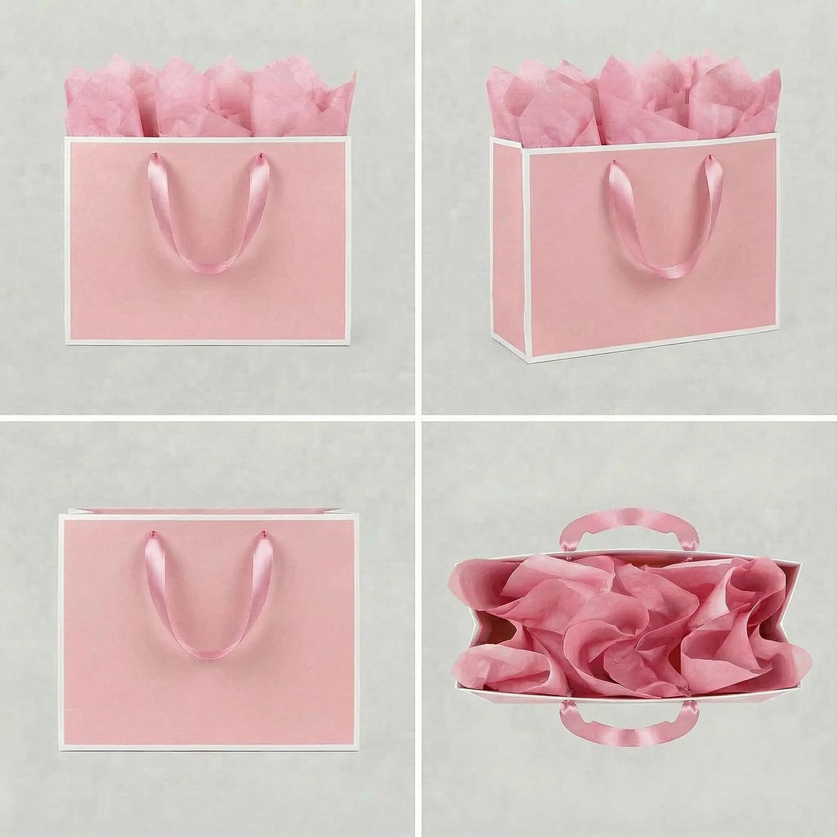 3 Sets Large Gift Bags with Handles, Pink& White, 13.8×10.2×5.1 IN