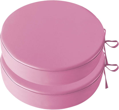 Outdoor Chair Cushions Set of 2 Waterproof Round Seat Cushions with Ties PU Leather Furniture Cushions for Patio Furniture Pink, 16x16x2IN