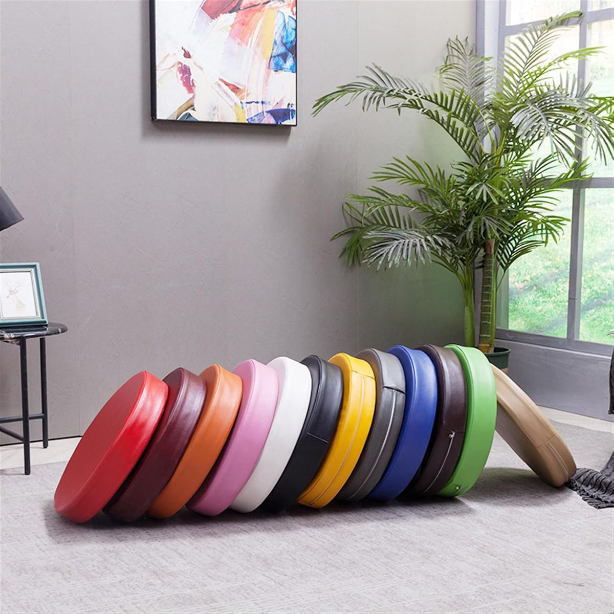 Outdoor Chair Cushions Set of 2 Waterproof Round Seat Cushions with Ties PU Leather Furniture Cushions for Patio Furniture Pink, 16x16x2IN