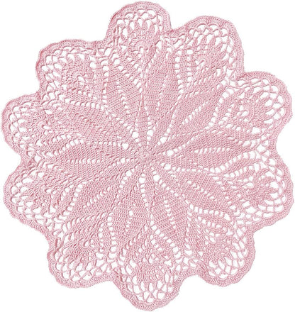 18 in to 20 in Lace Placemat Table Doily Round Handmade Crochet Lily Flower Doilies Wedding Decoration for Bedroom Kitchen Office Desk (1pc, Lily-Pink)