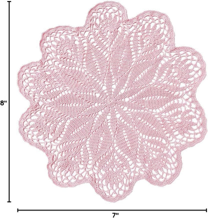18 in to 20 in Lace Placemat Table Doily Round Handmade Crochet Lily Flower Doilies Wedding Decoration for Bedroom Kitchen Office Desk (1pc, Lily-Pink)