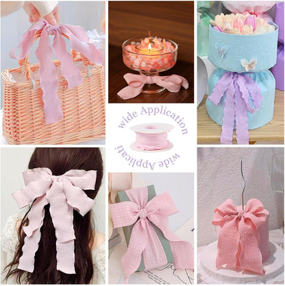 Beadthoven 20 Yards 1.57 Inch Wide Ruffled Ribbons Pastel Pink Purple Polyester Fabric Ribbon Decorative Ribbons for Gift Wrapping DIY Dress Hair Bows Flower Bouquets Wedding Birthday Decorations