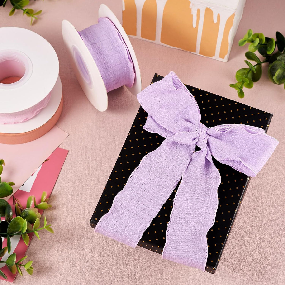 Beadthoven 20 Yards 1.57 Inch Wide Ruffled Ribbons Pastel Pink Purple Polyester Fabric Ribbon Decorative Ribbons for Gift Wrapping DIY Dress Hair Bows Flower Bouquets Wedding Birthday Decorations