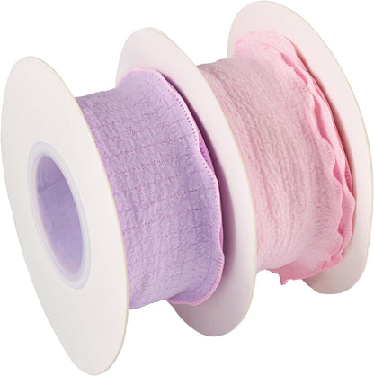 Beadthoven 20 Yards 1.57 Inch Wide Ruffled Ribbons Pastel Pink Purple Polyester Fabric Ribbon Decorative Ribbons for Gift Wrapping DIY Dress Hair Bows Flower Bouquets Wedding Birthday Decorations
