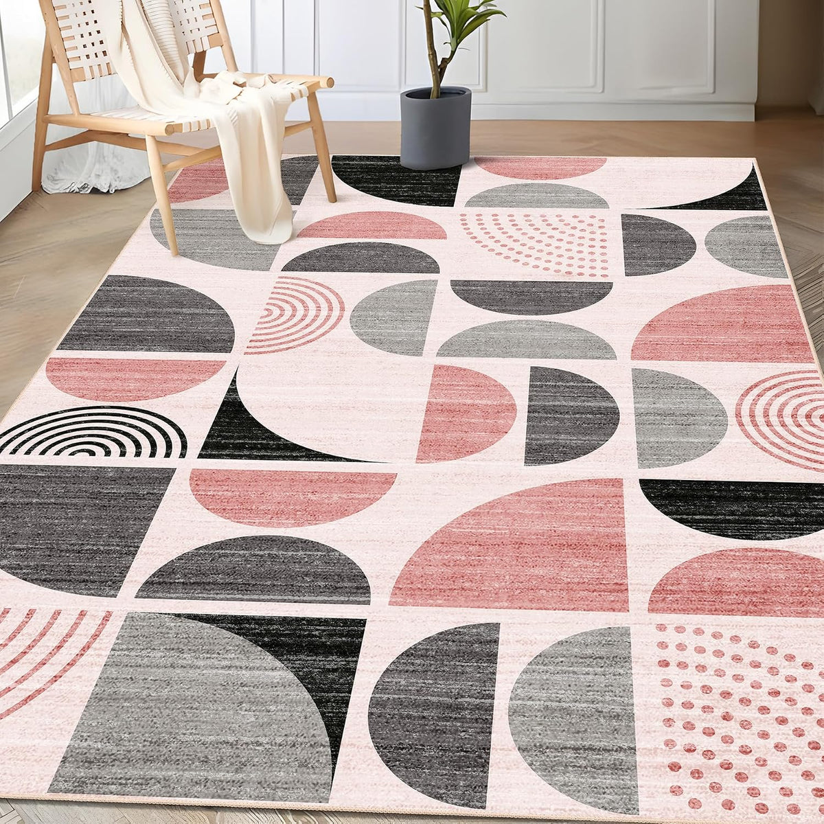 Pink Rug Boho Washable,3x5 Area Rugs Small Non Slip Modern Abstract
