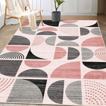 Pink Rug Boho Washable,3x5 Area Rugs Small Non Slip Modern Abstract