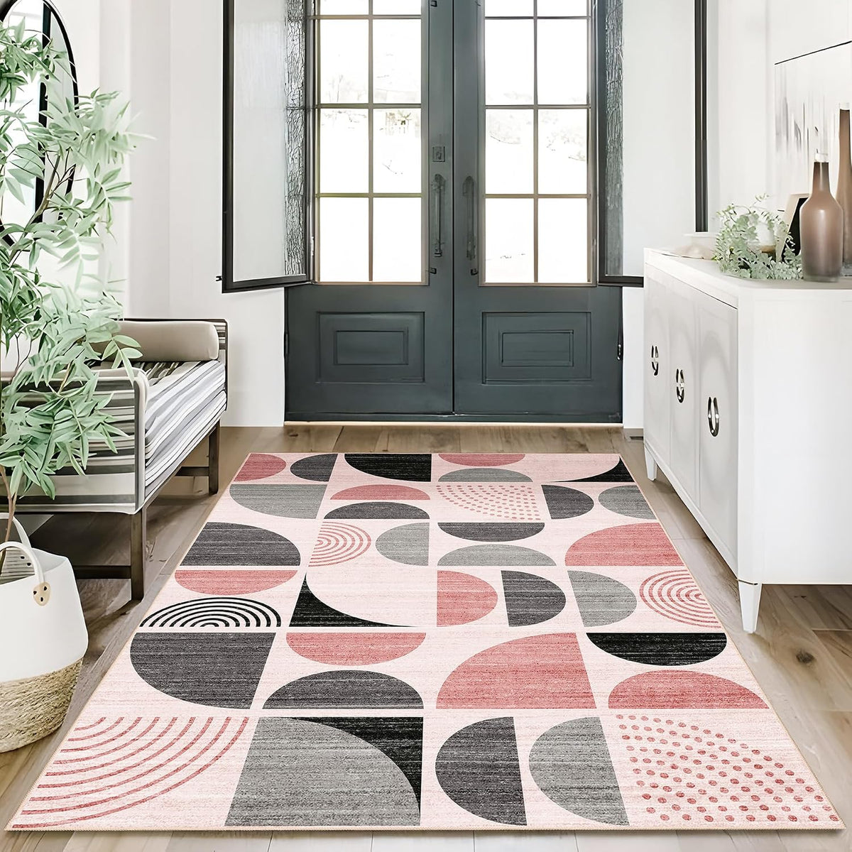 Pink Rug Boho Washable,3x5 Area Rugs Small Non Slip Modern Abstract