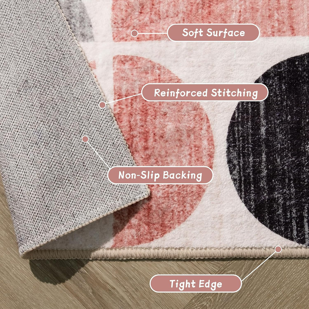 Pink Rug Boho Washable,3x5 Area Rugs Small Non Slip Modern Abstract