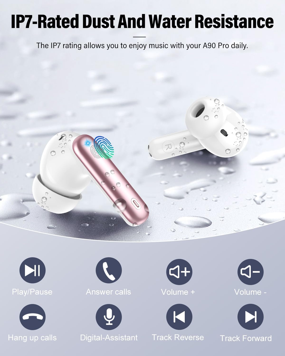 Wireless Earbuds, Bluetooth 5.4 Headphones Bass Stereo/Clear Call,Rose Gold