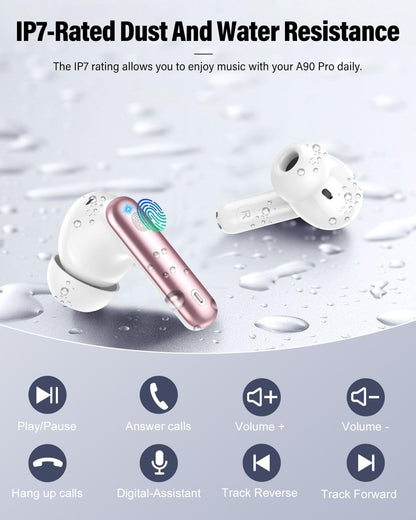 Wireless Earbuds, Bluetooth 5.4 Headphones Bass Stereo/Clear Call,Rose Gold