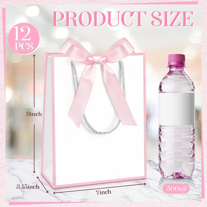 12 Pcs Paper Gift Bags with Handle 9x7x3.15'',White, Pink